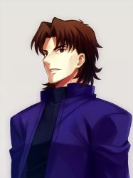 Rule 34 | 1boy, bad id, bad pixiv id, brown eyes, brown hair, cheekbones, cross, cross necklace, fate/stay night, fate (series), fuyuki (neigedhiver), highres, jewelry, kotomine kirei, male focus, necklace, simple background, solo
