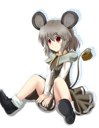 Rule 34 | 1girl, animal ears, bad id, bad pixiv id, basket, capelet, female focus, grey hair, itamochi, jewelry, mouse (animal), mouse ears, mouse tail, nazrin, panties, pantyshot, pendant, red eyes, short hair, smile, solo, tail, touhou, underwear
