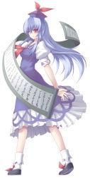 Rule 34 | 1girl, blue hair, dress, female focus, kamishirasawa keine, long hair, scroll, shou, solo, touhou, yosugara shou