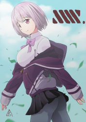 Rule 34 | 10s, 1girl, absurdres, artist request, ass, breasts, cardigan, gridman universe, highres, large breasts, looking at viewer, pantyhose, pink hair, red eyes, school uniform, shinjou akane, short hair, sideboob, skirt, smile, solo, ssss.gridman