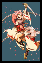 Rule 34 | 1girl, amputee, arc system works, baiken, chain, claws, facepaint, guilty gear, highres, japanese clothes, katana, one-eyed, pink hair, ponytail, red eyes, scar, scar across eye, scar on face, solo, sword, weapon, ysk!