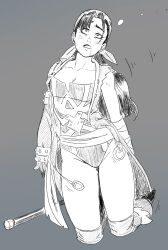 Rule 34 | 1girl, armor, bandana, breasts, cleavage, confused, dizzy, drooling, eyebrows, female focus, fingerless gloves, fire emblem, fire emblem engage, gloves, intelligent systems, looking up, mitan (fire emblem), muscular, nintendo, pauldrons, ponytail, shoulder armor, sketch, sunset, tagme, thick thighs, thighs, tom (pixiv14000345), tomboy, wide hips