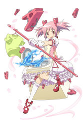 Rule 34 | 10s, 1girl, bubble skirt, choker, clothes, clothes hanger, flower, frilled skirt, frills, gloves, kaden shoujo, kaname madoka, kneehighs, magical girl, mahou shoujo madoka magica, official art, pink eyes, pink hair, pole, ribbon, shirt, short hair, short twintails, simple background, skirt, smile, socks, solo, surreal, twintails, washing machine, water, white gloves, white socks