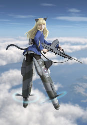 Rule 34 | 1girl, 3d, animal ears, black pantyhose, blonde hair, bren lmg, cat ears, cat tail, cloud, day, flying, glasses, gun, light machine gun, lips, machine gun, panties, panties under pantyhose, pantyhose, perrine h. clostermann, realistic, sky, solo, squad automatic weapon, strike witches, striker unit, tail, tar (artist), underwear, weapon, world witches series, yellow eyes