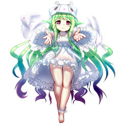 Rule 34 | 1girl, ankle garter, barefoot, blue hair, chain, dev (dev0614), dress, earrings, fish, floating hair, frilled dress, frilled skirt, frilled sleeves, frills, full body, gradient hair, green hair, hat, highres, jewelry, long sleeves, multicolored hair, outstretched arms, parted lips, purple hair, reaching, reaching towards viewer, red eyes, see-through, simple background, skirt, solo, star-shaped pupils, star (symbol), symbol-shaped pupils, unleashed, white background, wide sleeves