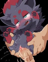 Rule 34 | 1girl, animal hands, bestiality, black background, blush, clitoris, creatures (company), cum, cum in pussy, dagashi (daga2626), disembodied penis, ejaculation, eyebrows, fur trim, furry, game freak, gen 5 pokemon, green eyes, half-closed eyes, interspecies, long ears, medium penis, nintendo, nude, open mouth, orgasm, pawpads, penis, pokemon, pokemon (creature), pokephilia, pussy, pussy juice, reverse suspended congress, sex, sex from behind, size difference, spread legs, sweat, tears, torogao, uncensored, vaginal, zorua