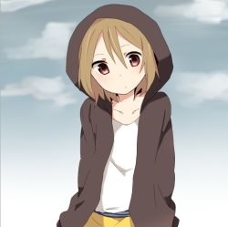 Rule 34 | 1girl, bad id, bad pixiv id, brown eyes, brown hair, casual, hair down, hands in pockets, hood, hoodie, ichihashi, k-on!, no thank you! (k-on!), open clothes, open hoodie, parka, short hair, solo, tainaka ritsu
