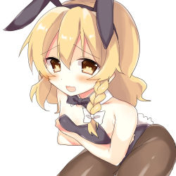 Rule 34 | 1girl, animal ears, bad id, bad pixiv id, bare shoulders, blonde hair, blush, breasts, rabbit ears, rabbit tail, detached collar, kirisame marisa, long hair, looking at viewer, open mouth, pantyhose, playboy bunny, rbtt, shy, small breasts, solo, tail, touhou, wavy hair, wavy mouth, yellow eyes