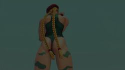 Rule 34 | 1girl, animated, animated gif, ass, bare shoulders, beret, blonde hair, boots, braid, cammy white, female focus, fingerless gloves, gloves, hat, jumping, legs, leotard, street fighter, street fighter iv (series), talking, thong, thong leotard, twin braids