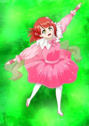 Rule 34 | 1girl, absurdres, artist name, artist request, back bow, blush, bow, bowtie, braid, braided bun, breasts, dream with you (love live!), dress, dress bow, earrings, female focus, floating hair, frilled skirt, frills, full body, grass, green eyes, hair bow, hair bun, high heels, highres, jewelry, long sleeves, looking at viewer, looking up, love live!, love live! nijigasaki high school idol club, love live! school idol festival, miniskirt, nail, nail polish, neck ruff, necklace, on grass, orange hair, outdoors, outstretched arms, parted lips, pearl earrings, pearl necklace, pink bow, pink dress, pink footwear, pink nails, pink nails, pink skirt, pink wrist cuffs, plaid, plaid dress, plaid skirt, pleated, pleated dress, pleated skirt, polka dot, polka dot skirt, puffy short sleeves, puffy sleeves, red hair, short hair, short sleeves, side bun, single side bun, skirt, small breasts, smile, solo, uehara ayumu, wavy hair, white bow, white legwear, wrist cuffs, yellow eyes