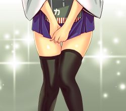 Rule 34 | 10s, 1girl, bad id, bad twitter id, black thighhighs, covering privates, covering crotch, head out of frame, infinote, japanese clothes, kaga (kancolle), kantai collection, out of frame, skirt, skirt tug, solo, thighhighs, waist down, zettai ryouiki