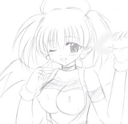 Rule 34 | aq interactive, arcana heart, artist request, atlus, blush, breasts, censored, examu, large breasts, lilica felchenerow, lowres, monochrome, nipples, penis, pointy ears, sketch, wings, wink