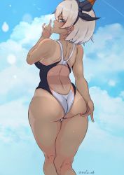 Rule 34 | 1girl, absurdres, ass, bea (pokemon), competition swimsuit, creatures (company), curvy, dark skin, game freak, highres, huge ass, nintendo, nsfw oa, one-piece swimsuit, pokemon, pokemon swsh, short hair, solo, swimsuit, tan, tanline, thick thighs, thighs