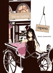 Rule 34 | 1girl, akiyama mio, alternate hairstyle, bare shoulders, black dress, black eyes, black hair, blush, cane, carriage, cart, chair, don&#039;t say &quot;lazy&quot;, dress, elbow gloves, fingerless gloves, french text, gloves, hat, hat tip, highres, hime cut, horse, k-on!, long hair, looking at viewer, mini hat, mini top hat, ribbon, single glove, sleeveless, sleeveless dress, smile, solo, text focus, thighhighs, top hat, translated, very long hair
