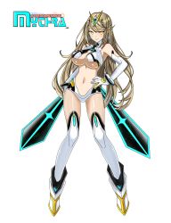 1girl absurdres alternate_costume bikini blonde_hair breasts cleavage cosplay earrings elbow_gloves fenrirvancross full_body gem gloves hair_ornament headpiece highres jewelry long_hair looking_at_viewer mythra_(xenoblade) navel neptune_(series) nintendo solo swimsuit thighhighs thighs tiara underboob very_long_hair xenoblade_chronicles_(series) xenoblade_chronicles_2 xenoblade_chronicles_(series) xenoblade_chronicles_2 yellow_eyes