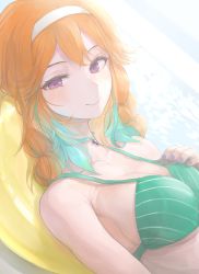 Rule 34 | 1girl, absurdres, aqua hair, bikini, breasts, chan1moon, closed mouth, collarbone, green bikini, highres, hololive, hololive english, long hair, looking at viewer, medium breasts, multicolored hair, orange hair, purple eyes, smile, solo, swimsuit, takanashi kiara, takanashi kiara (casual), two-tone hair, virtual youtuber