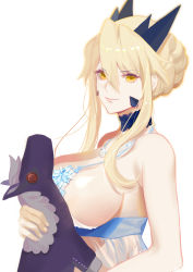 Rule 34 | 1girl, absurdres, artoria pendragon (fate), artoria pendragon (lancer alter) (fate), artoria pendragon (lancer alter) (royal icing) (fate), babydoll, bad id, bad pixiv id, bare shoulders, blonde hair, braid, breasts, choker, closed mouth, commentary request, dark persona, fate/grand order, fate (series), french braid, hair between eyes, hair bun, highres, jewelry, large breasts, lingerie, long hair, looking at viewer, necklace, official alternate costume, revealing clothes, sakupannda06o, see-through, sideboob, sidelocks, single hair bun, smile, solo, underwear, yellow eyes