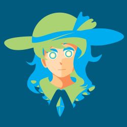 Rule 34 | 1girl, blue background, closed mouth, collar, diamond (shape), empty eyes, flat color, frilled collar, frills, hat, hat ribbon, highres, justin hsu, komeiji koishi, looking at viewer, medium hair, portrait, ribbon, simple background, solo, touhou