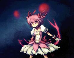 Rule 34 | 10s, 1girl, bow, choker, gloves, hair bow, kaname madoka, kneehighs, kyubey, lazyturtle, magic, magical girl, mahou shoujo madoka magica, mahou shoujo madoka magica (anime), pink eyes, pink hair, puffy sleeves, short twintails, socks, solo, tama! (lazyturtle), twintails, white gloves, white socks