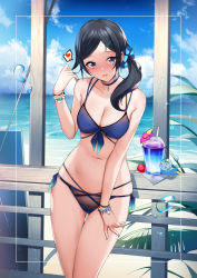 Rule 34 | 1girl, :d, absurdres, beach, bead bracelet, beads, bikini, black hair, blue bikini, blue eyes, blue nails, blush, bracelet, breasts, choker, cleavage, collarbone, cup, day, female pubic hair, gem, hair ornament, hair scrunchie, hairclip, hand up, healin&#039; good precure, heart, highres, jewelry, long hair, looking at viewer, nail polish, navel, open mouth, parted bangs, precure, pubic hair, pubic hair peek, rumo, sawaizumi chiyu, scrunchie, see-through, side ponytail, smile, solo, spoken heart, standing, stomach, swimsuit, thighs