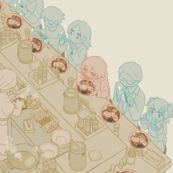 Rule 34 | 2girls, 2others, 4boys, absurdres, ambiguous gender, apron, avogado6, bow, bowl, bright pupils, cellphone, center frills, chinese spoon, chopsticks, commentary request, cooking, cup, drinking glass, eating, egg, facing away, food, formal, frilled sleeves, frills, from above, glasses, hair bow, hair ornament, hairclip, hands up, highres, holding, holding bowl, holding chopsticks, holding phone, hood, hood down, hoodie, kettle, long sleeves, looking down, medium hair, multiple boys, multiple girls, multiple monochrome, multiple others, necktie, noodles, opaque glasses, original, phone, pot, ramen, restaurant, shirt, short hair, sitting, sketch, slit pupils, smartphone, standing, suit, taking picture, teddy bear hair ornament, tissue, tissue box, tongs, tray, two side up, waist apron, | |