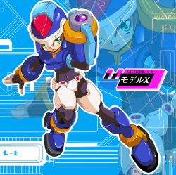 Rule 34 | 1girl, aile (mega man zx), capcom, derivative work, graphite (medium), highres, layered sleeves, long sleeves, mega man (series), mega man zx, model x (mega man), shiguko, short over long sleeves, short sleeves, solo, standing, traditional media