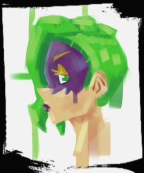 Rule 34 | arms (game), domino mask, dr. coyle, green eyes, green hair, highres, looking at viewer, mask, nintendo, portrait, profanity, purple lips