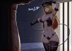 Rule 34 | 00s, 1boy, 1girl, arm belt, armpits, bad id, bad pixiv id, bdsm, bed, black gloves, black thighhighs, blonde hair, blue eyes, bondage, bound, breasts, character name, collar, corset, daydream (zhdkffk21), dominatrix, dungeon and fighter, female gunner (dungeon and fighter), femdom, gloves, hat, large breasts, long hair, looking at another, maria tr, panties, peaked cap, smile, spiked collar, spikes, thighhighs, thong, underwear, whip, whip marks