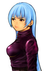 Rule 34 | 1girl, :t, absurdres, blue hair, breasts, closed mouth, highres, jacket, kula diamond, long hair, red eyes, simple background, solo, the king of fighters, the king of fighters 2000, white background