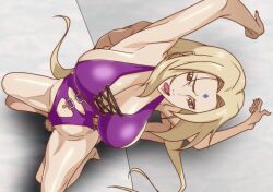 Rule 34 | 1girl, armpits, arms up, blonde hair, breasts, brown eyes, censored, cleavage, clothed female nude male, facial mark, feet, floating hair, forehead mark, from above, groin, kyabakurabakufu, large breasts, legs, long hair, mosaic censoring, naruto, naruto (series), nude, open mouth, penis, reverse upright straddle, sex, sex from behind, simple background, swimsuit, thighs, tsunade (naruto), twintails, vaginal, white background