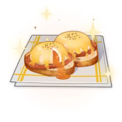 Rule 34 | adventurer&#039;s breakfast sandwich (genshin impact), artist request, bread slice, commentary, egg, egg (food), egg yolk, english commentary, food, food focus, game cg, genshin impact, ham, lowres, meat, napkin, no humans, official art, simple background, sparkle, still life, third-party source, toast, transparent background