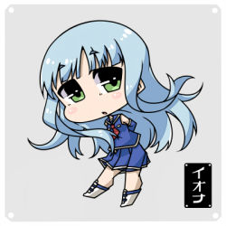 Rule 34 | 10s, 1girl, aoki hagane no arpeggio, arms behind back, blue hair, chibi, detached sleeves, green eyes, iona (aoki hagane no arpeggio), long hair, looking at viewer, lowres, open mouth, pleated skirt, school uniform, serafuku, shokuyou pants, skirt, solo