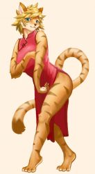 Rule 34 | 1girl, artist request, blonde hair, blue eyes, borrowed character, chinese clothes, fu-chan, furry, highres, short hair, tiger