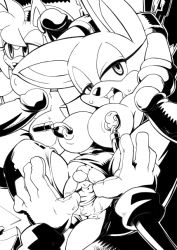 Rule 34 | aku tojyo, amy rose, anus, breasts, cervix, chained, chain, clitoris, erect clitoris, furry, monochrome, nipple clamps, nipples, penis, pussy, rouge the bat, sonic (series), spread pussy