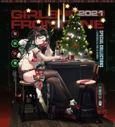Rule 34 | bikini, black thighhighs, christmas, christmas ornaments, christmas stocking, colt python, cookie, copyright name, cup, drinking glass, english text, food, food-themed hair ornament, girls&#039; frontline, gun, hair ornament, handgun, highres, holstered, official alternate costume, official art, plate, python (girls&#039; frontline), python (hunting time) (girls&#039; frontline), red bikini, revolver, simple background, solo, swimsuit, thighhighs, thighs, weapon, wine glass