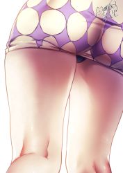 Rule 34 | 1girl, 2017, artist name, ass, black legwear, black panties, close-up, dated, dress, from behind, highres, kitasaya ai, kneepits, lower body, microdress, panties, pantyshot, signature, simple background, skin tight, solo, thighs, underwear, vocaloid, voiceroid, white background, yuzuki yukari, yuzuki yukari (lin)