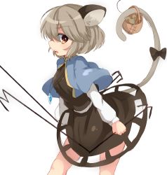 Rule 34 | 1girl, animal ears, blush, capelet, dowsing rod, grey hair, jewelry, lowres, mouse, mouse (animal), mouse ears, mouse tail, nazrin, open mouth, paragasu (parags112), pendant, short hair, tail, touhou, yellow eyes