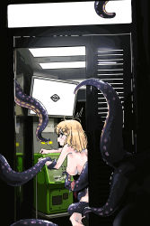 Rule 34 | 1girl, absurdres, blonde hair, completely nude, gurumie, highres, hololive, hololive english, ninomae ina&#039;nis, nude, phone booth, saliva, tentacles, virtual youtuber, watson amelia