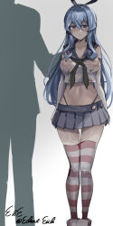 Rule 34 | 1girl, 1other, animal ears, black hairband, black neckerchief, black panties, blue eyes, blue hair, blue sailor collar, blue skirt, breasts, commentary request, cosplay, covered erect nipples, crop top, eckert&amp;eich, elbow gloves, fake animal ears, gloves, gotland (kancolle), hairband, highleg, highleg panties, highres, kantai collection, long hair, medium breasts, microskirt, midriff, mole, mole under eye, navel, neckerchief, panties, rabbit ears, sailor collar, see-through, shimakaze (kancolle), shimakaze (kancolle) (cosplay), silhouette, skirt, striped clothes, striped thighhighs, suggestive fluid, thigh gap, thighhighs, thong, underwear, very long hair, wet, wet clothes, white gloves