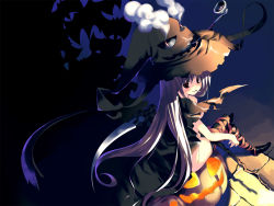 Rule 34 | 1girl, cape, cigarette, halloween, hat, highres, jack-o&#039;-lantern, kagome (traumatize), kiseru, naked cape, original, smoking pipe, pumpkin, smoking, solo, thighhighs, wallpaper, witch, witch hat
