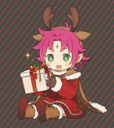 Rule 34 | + +, 1girl, antlers, boots, box, brown gloves, cape, dress, facial mark, fae (fire emblem), fae (winter) (fire emblem), fire emblem, fire emblem: the binding blade, fire emblem heroes, forehead mark, full body, fur trim, gift, gift box, gloves, green eyes, horns, kyufe, long sleeves, nintendo, open mouth, pointy ears, purple hair, reindeer antlers, short hair, simple background, sitting, solo