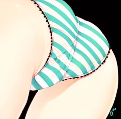 Rule 34 | 1girl, aqua panties, ass, ass focus, close-up, loyproject, original, panties, solo, striped clothes, striped panties, trefoil, underwear