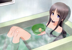 Rule 34 | 10s, 1girl, :o, absurdres, bath, bathing, bird, black hair, blue eyes, breasts, censored, chick, cleavage, convenient censoring, endou rino, highres, indoors, jinsei, legs, long hair, looking at viewer, medium breasts, navel, non-web source, nude, nyantype, official art, open mouth, solo, water