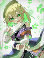 Rule 34 | 1girl, absurdres, arm warmers, black dress, blonde hair, blush, brown shirt, commentary request, cowboy shot, dress, dutch angle, green eyes, half updo, highres, looking at viewer, medium hair, mizuhashi parsee, open mouth, pointy ears, sash, scarf, scarf pull, shirt, short ponytail, short sleeves, sleeveless, sleeveless dress, solo, touhou, white background, white sash, white scarf, yumeno ruruka
