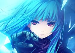Rule 34 | 1girl, blue hair, coffee-kizoku, gauntlets, gloves, ice, kula diamond, long hair, red eyes, snk, solo, the king of fighters, upper body
