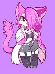 Rule 34 | 1girl, absurdres, artist request, cat busters, furry, furry female, green eyes, hair over one eye, highres, long hair, neko hakase (cat busters), pink hair, solo