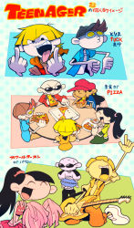 Rule 34 | 2girls, 3boys, :&lt;, :p, :t, ^ ^, numbuh 5, american football, american football uniform, bald, bilingual, black hair, blonde hair, blunt bangs, brown hair, cheerleader, closed eyes, codename: kids next door, earrings, eating, english text, food, fork, goggles, guitar, hat, hogarth pennywhistle gilligan jr, numbuh 2, hood, hoodie, instrument, jewelry, kneeling, knife, numbuh 3, long hair, looking at viewer, m/, middle finger, mixed-language text, multiple boys, multiple girls, numbuh 1, o3o, open mouth, pizza, pointing, pom pom (cheerleading), ponytail, profanity, scrunchie, sitting, smile, sportswear, standing, sunglasses, sweatdrop, t k g, thumbs down, tongue, tongue out, translation request, numbuh 4, wavy mouth