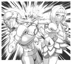 Rule 34 | 2girls, boxing, catfight, commission, monochrome, multiple girls, original, pixiv commission, rggr, tagme