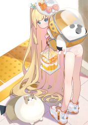 Rule 34 | 1girl, :/, absurdly long hair, ahoge, animal, ass, backpack, bag, blonde hair, blue eyes, blush, bow, cake, cat, closed mouth, colored inner hair, commentary, cp2980606, flower, food, fruit, green hair, hair ribbon, hat, hat bow, hat flower, highres, holding, lace, lace panties, leaning forward, long hair, long sleeves, looking at viewer, multicolored hair, no pants, one side up, orange (fruit), orange flower, orange rose, orange slice, original, panties, pink bow, pink hair, ribbon, rose, shadow, shirt, shoes, sneakers, solo, standing, striped clothes, symbol-only commentary, tactile paving, tile floor, tiles, underwear, very long hair, white flower, white footwear, white hat, white panties, white ribbon, white rose, white shirt