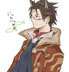 Rule 34 | 1boy, alvin (tales), animal ears, ascot, bad id, bad pixiv id, bespectacled, brown eyes, brown hair, cat boy, cat ears, coat, collar, dokkoi shouichi, glasses, kemonomimi mode, male focus, simple background, smile, solo, tales of (series), tales of xillia, white background